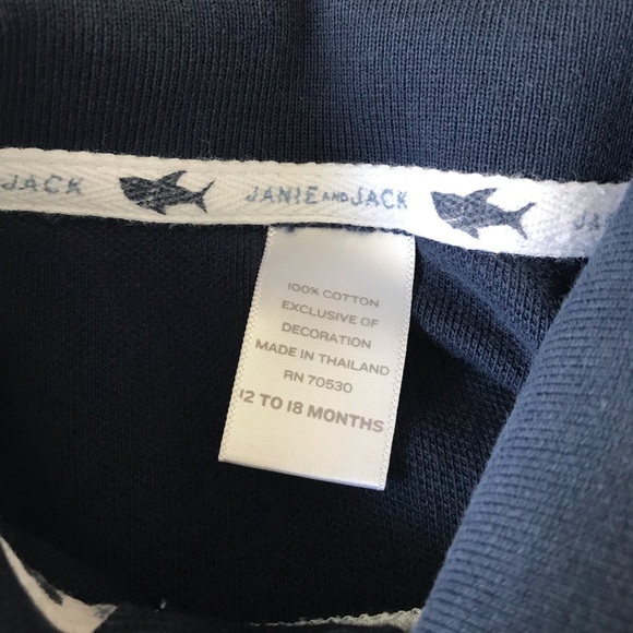 Janie and Jack Boys Shark Romper Outfit 12-18 Mon. - Picture 5 of 6